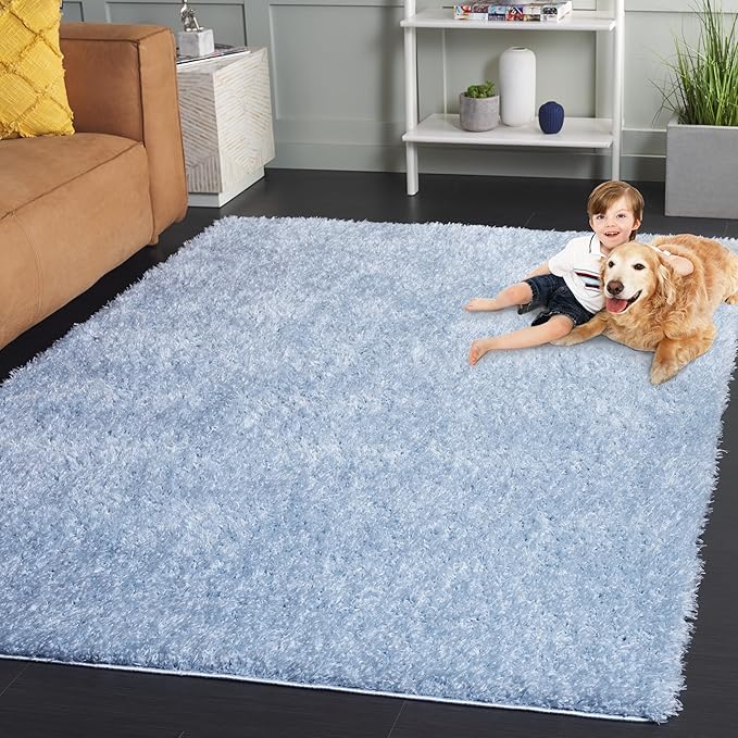 SAFAVIEH Lindsay Shag Collection Area Rug - 9' x 12', Aqua, Contemporary Design, Ideal for High Traffic Areas in Living Room, Bedroom & Dining Room (LNS560J-9)