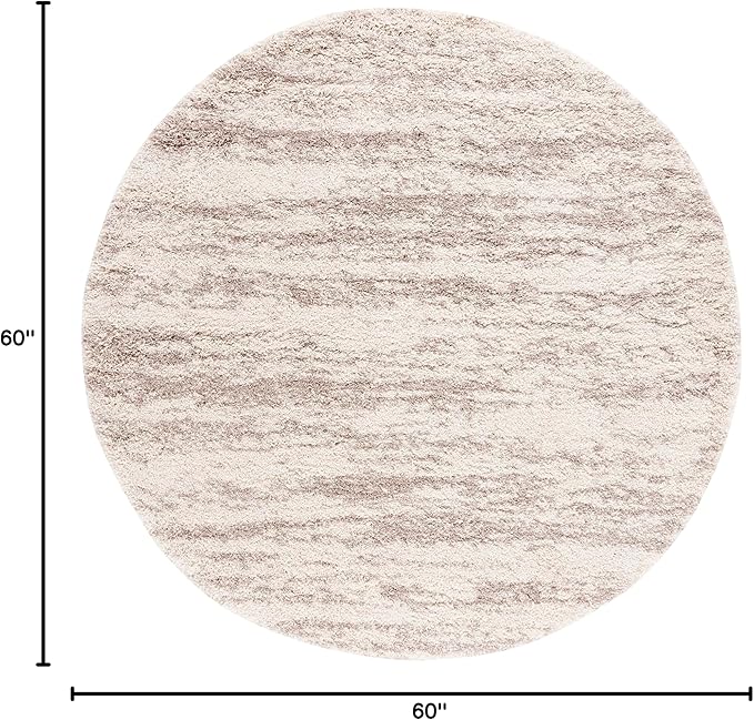 SAFAVIEH Hudson Shag Collection Area Rug - 5' Round, Ivory & Beige, Modern Design, Non-Shedding & Easy Care, 2-inch Thick Ideal for High Traffic Areas in Living Room, Bedroom (SGH206B)