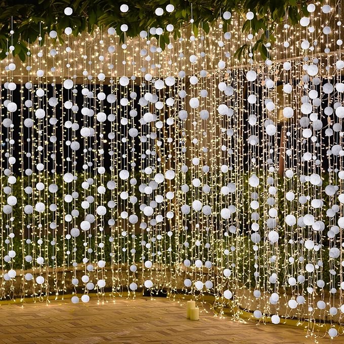Tegeme 12 Pcs Winter Snowball Garland 6.5 Feet White Pom Pom String Garland Winter Party Wonderland Decoration Snow Ball Hanging Banner White Snowball Decor for Ceiling Tree Holiday Party Wall Home