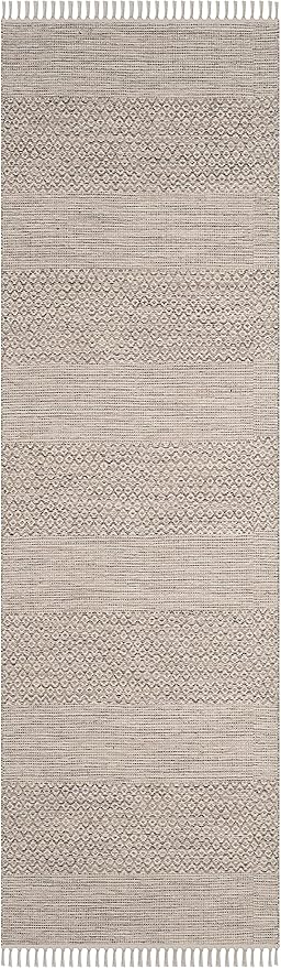 SAFAVIEH Montauk Collection Runner Rug - 2'3" x 8', Ivory & Steel Grey, Handmade Flat Weave Boho Farmhouse Cotton Tassel Fringe, Ideal for High Traffic Areas in Living Room, Bedroom (MTK330M)