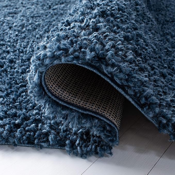 SAFAVIEH August Shag Collection Area Rug - 6'7" Square, Navy, Solid Design, Non-Shedding & Easy Care, 1.5-inch Thick Ideal for High Traffic Areas in Living Room, Bedroom (AUG200M)