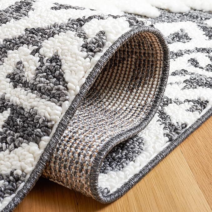 SAFAVIEH Moroccan Tassel Shag Collection Area Rug - 6'7" x 9'2", Dark Grey & Ivory, Non-Shedding & Easy Care, 2-inch Thick Ideal for High Traffic Areas in Living Room, Bedroom (MTS652H)