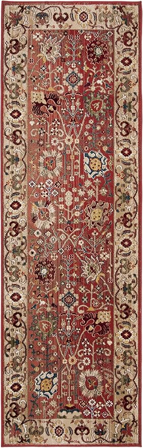 SAFAVIEH Kashan Collection Runner Rug - 2'6" x 12', Red & Beige, Traditional Oriental Design, Non-Shedding & Easy Care, Ideal for High Traffic Areas in Living Room, Bedroom, Dining (KSN303L-212)