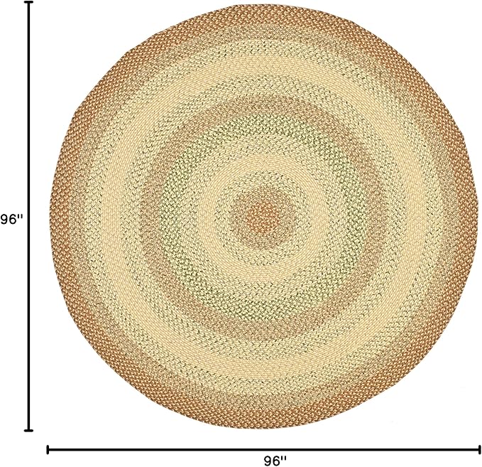 SAFAVIEH Washable Rug Outdoor Braided Collection - 8' Round, Rust & Multi, Handmade & Reversible, Non-Shedding & Easy to Clean, Ideal for Patio, Backyard, Mudroom (BRD303A)