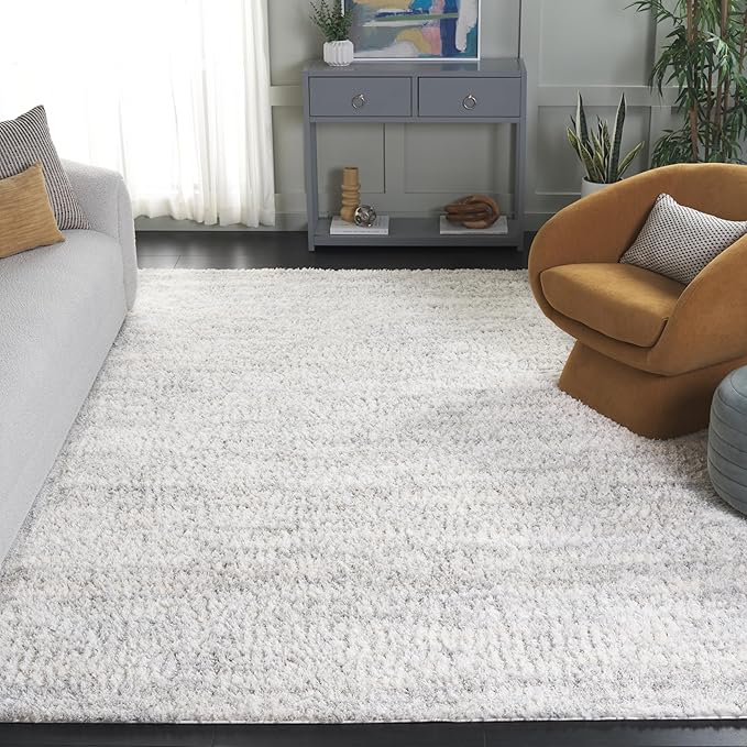 SAFAVIEH Berber Shag Collection X-Large Area Rug - 11' x 15', Ivory & Light Grey, Non-Shedding & Easy Care, 1.2-inch Thick Ideal for High Traffic Areas in Living Room, Bedroom (BER563F)