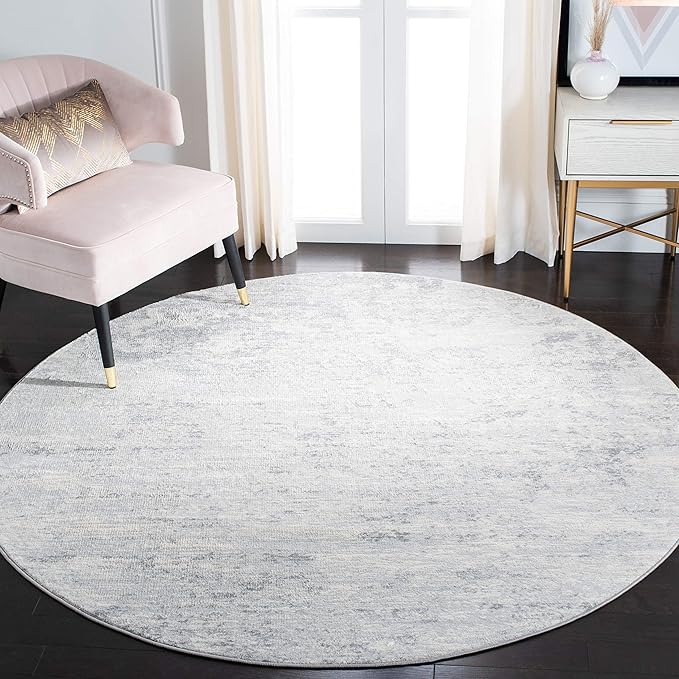 SAFAVIEH Brentwood Collection Area Rug - 8' Round, Ivory & Grey, Modern Abstract Design, Non-Shedding & Easy Care, Ideal for High Traffic Areas in Living Room, Bedroom (BNT822A)