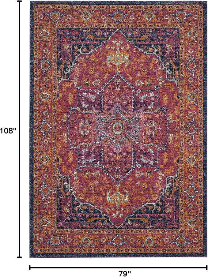 SAFAVIEH Evoke Collection 6'7" x 9' Fuchsia / Orange EVK275S Oriental Medallion Distressed Non-Shedding Living Room Bedroom Dining Home Office Area Rug