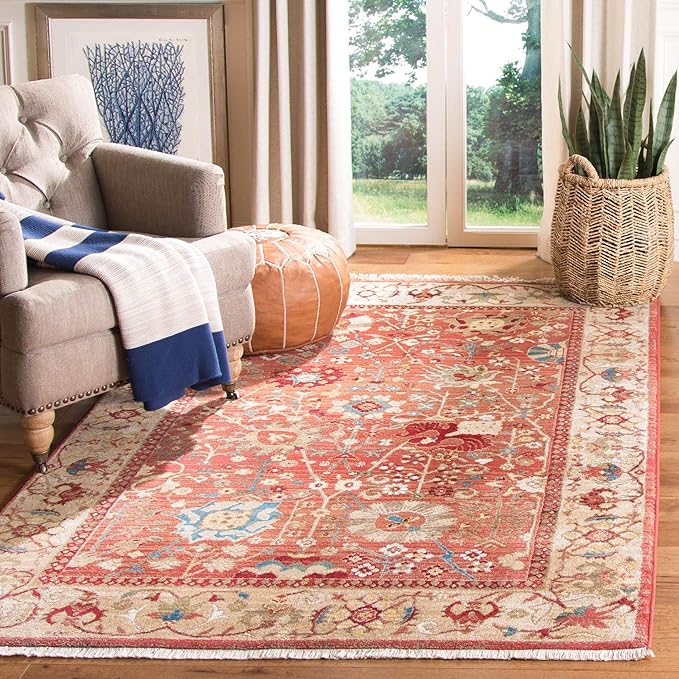 SAFAVIEH Kashan Collection Accent Rug - 3'3" x 4'1, Red & Beige, Traditional Oriental Design, Non-Shedding & Easy Care, Ideal for High Traffic Areas in Entryway, Living Room, Bedroom (KSN303L)