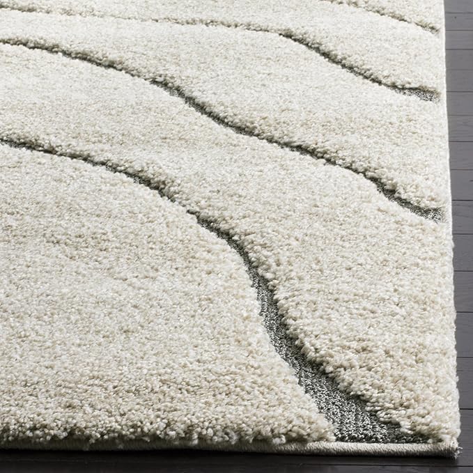 SAFAVIEH Florida Shag Collection Area Rug - 5'3" x 7'6", Cream & Grey, Non-Shedding & Easy Care, 1.2-inch Thick Ideal for High Traffic Areas in Living Room, Bedroom (SG472-1180)