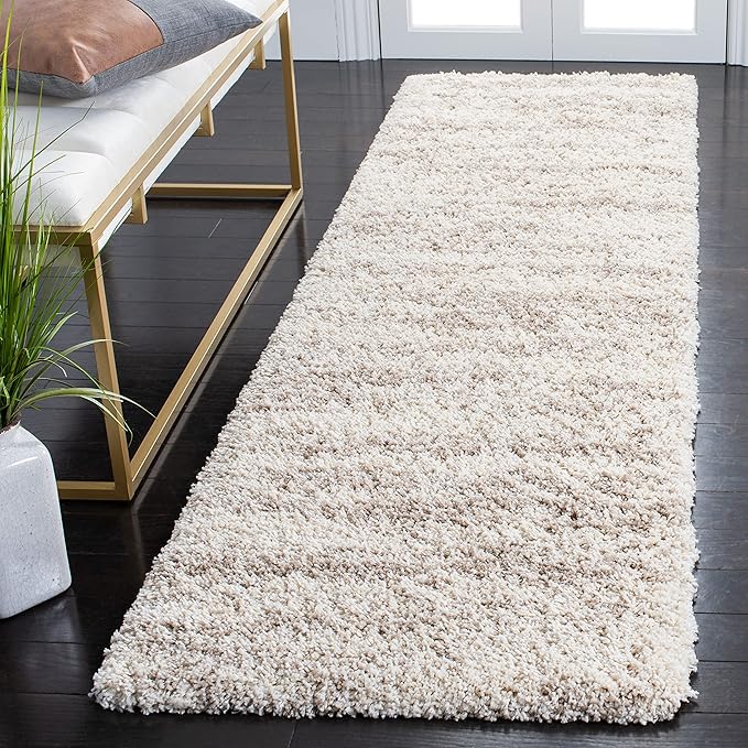 SAFAVIEH Hudson Shag Collection Runner Rug - 2'3" x 10', Ivory & Beige, Modern Design, Non-Shedding & Easy Care, 2-inch Thick Ideal for High Traffic Areas in Living Room, Bedroom (SGH206B)