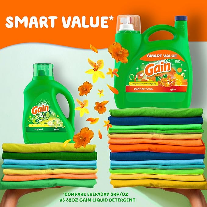 Gain + Aroma Boost Liquid Laundry Detergent, Island Fresh Scent, 107 Loads, 154 fl oz, HE Compatible
