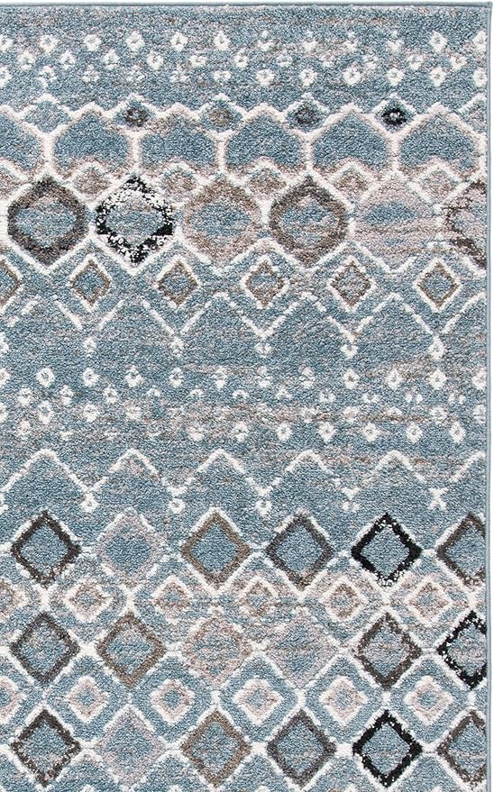SAFAVIEH Amsterdam Collection Area Rug - 10' x 14', Blue & Ivory, Moroccan Boho Design, Non-Shedding & Easy Care, Ideal for High Traffic Areas in Living Room, Bedroom (AMS108L)