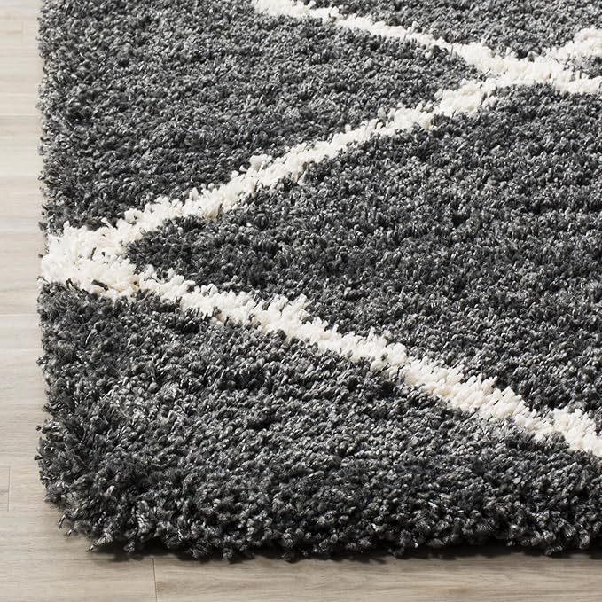 SAFAVIEH Hudson Shag Collection Area Rug - 3' Round, Dark Grey & Ivory, Modern Trellis Design, Non-Shedding & Easy Care, 2-inch Thick Ideal for High Traffic Areas in Living Room, Bedroom (SGH281G)
