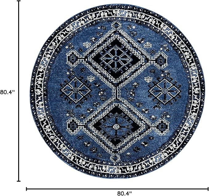 SAFAVIEH Vintage Hamadan Collection Area Rug - 6'7" Round, Blue & Black, Oriental Distressed Design, Non-Shedding & Easy Care, Ideal for High Traffic Areas in Living Room, Bedroom (VTH293M)