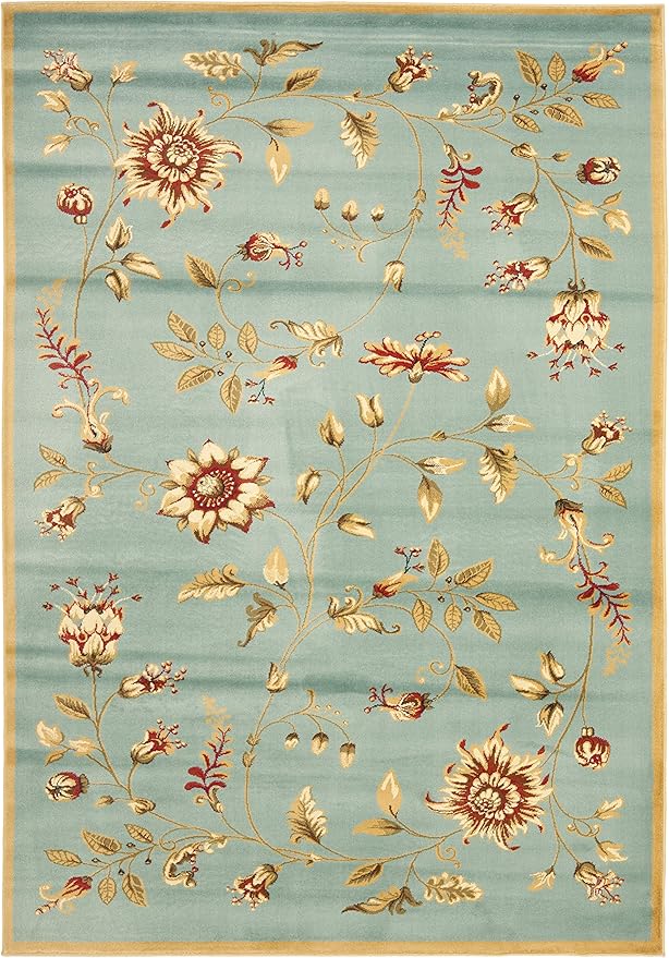 SAFAVIEH Lyndhurst Collection Area Rug - 6'7" x 9'6", Blue & Multi, Traditional Floral Design, Non-Shedding & Easy Care, Ideal for High Traffic Areas in Living Room, Bedroom (LNH552-6591)