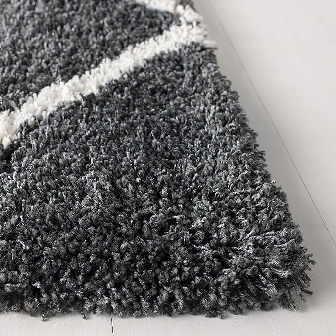 SAFAVIEH Hudson Shag Collection Area Rug - 3' Square, Dark Grey & Ivory, Modern Trellis Design, Non-Shedding & Easy Care, 2-inch Thick Ideal for High Traffic Areas in Living Room, Bedroom (SGH281G)