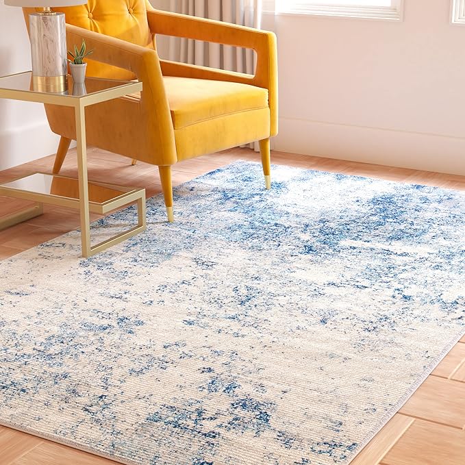 SAFAVIEH Brentwood Collection 6' x 9' Ivory / Navy BNT822B Modern Abstract Non-Shedding Living Room Bedroom Dining Home Office Area Rug