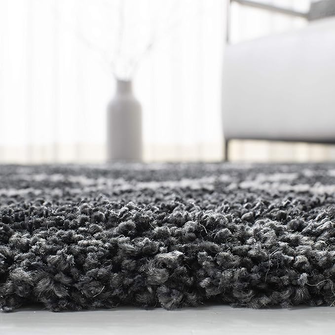 SAFAVIEH Hudson Shag Collection Area Rug - 8' x 10', Dark Grey & Ivory, Modern Trellis Design, Non-Shedding & Easy Care, 2-inch Thick Ideal for High Traffic Areas in Living Room, Bedroom (SGH281G)