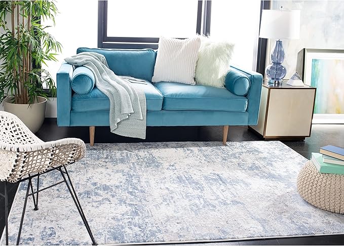 SAFAVIEH Amelia Collection Area Rug - 11' Square, Grey & Blue, Modern Abstract Design, Non-Shedding & Easy Care, Ideal for High Traffic Areas in Living Room, Bedroom (ALA705F)