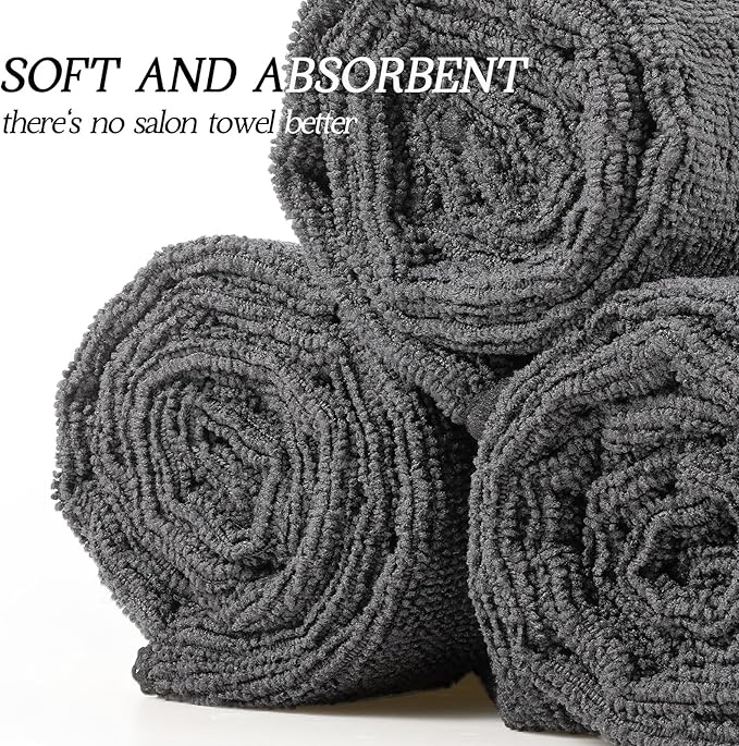Shimeyao 40 Pack Bleach Proof Towels Microfiber Absorbent Resistant Hair Hand Towels Bulk Quick Dry for Barber Gym Bath Spa Shaving (Black White Grey,16 x 29 Inch)