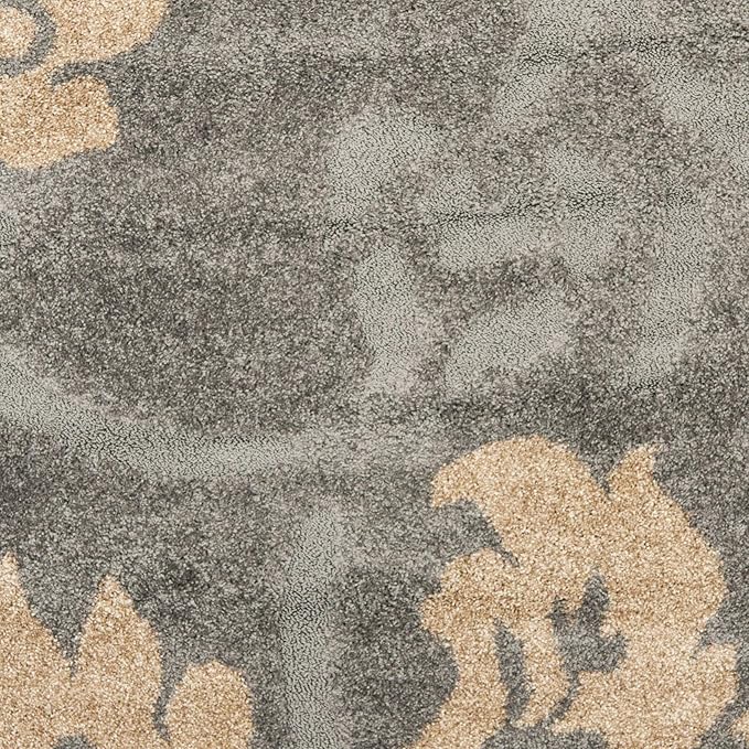 SAFAVIEH Florida Shag Collection 4' Round Grey/Beige SG458 Floral Non-Shedding Living Room Bedroom Dining Room Entryway Plush 1.2-inch Thick Area Rug