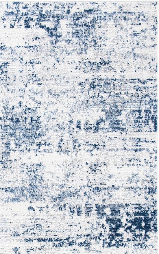 SAFAVIEH Amelia Collection Accent Rug - 3' x 5', Ivory & Navy, Modern Abstract Design, Non-Shedding & Easy Care, Ideal for High Traffic Areas in Entryway, Living Room, Bedroom (ALA700B)