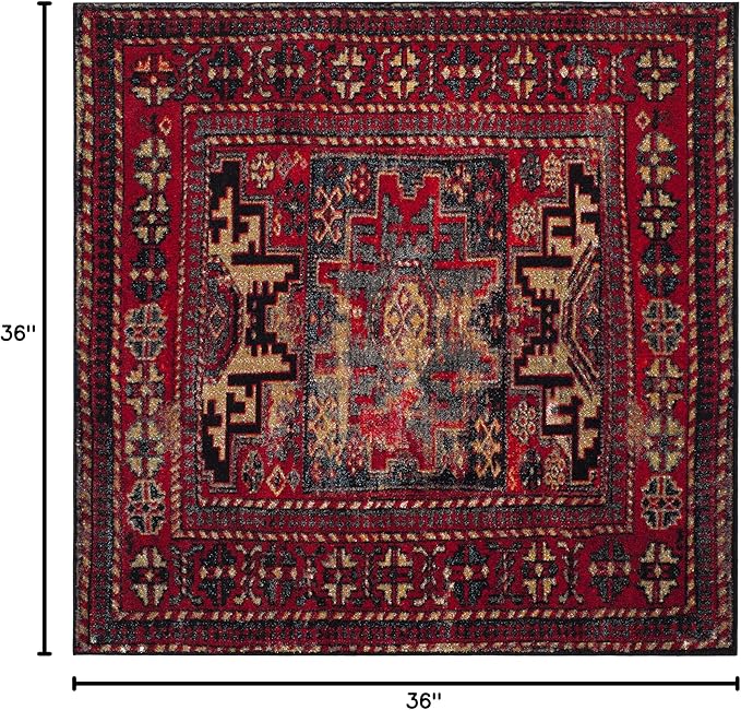 SAFAVIEH Vintage Hamadan Collection Area Rug - 3' Square, Red & Multi, Oriental Traditional Persian Design, Non-Shedding & Easy Care, Ideal for High Traffic Areas in Living Room, Bedroom (VTH213A)