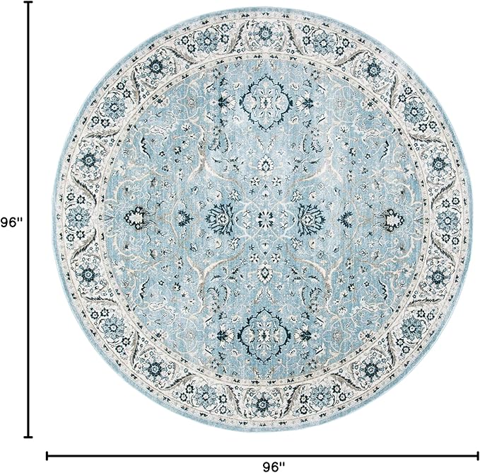 SAFAVIEH Isabella Collection Area Rug - 8' Round, Light Blue & Cream, Oriental Design, Non-Shedding & Easy Care, Ideal for High Traffic Areas in Living Room, Bedroom, Dining (ISA912M-8R)