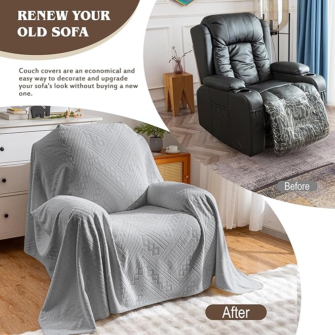 Waterproof Recliner Chair Covers, Anti-Slip Reclining Chair Covers, Pet-Friendly, Washable, Durable and Breathable Couch Covers – Reversible Design for Sofa Protection(71x71in/Light Grey)