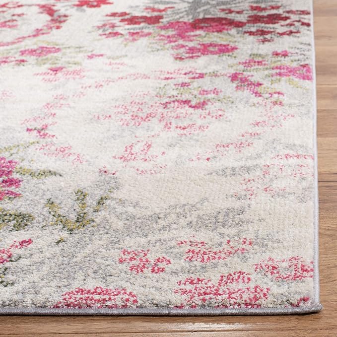SAFAVIEH Monaco Collection Area Rug - 8' x 10', Ivory & Pink, Floral Design, Non-Shedding & Easy Care, Ideal for High Traffic Areas in Living Room, Bedroom (MNC205R)