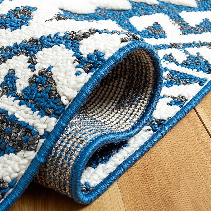 SAFAVIEH Moroccan Tassel Shag Collection Area Rug - 6'7" x 9'2", Navy & Ivory, Rustic Trellis, Non-Shedding & Easy Care, 2-inch Thick Ideal for High Traffic Areas in Living Room, Bedroom (MTS652N)