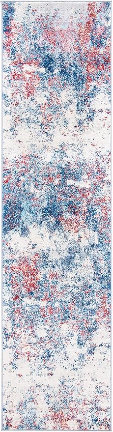 SAFAVIEH Brentwood Collection Runner Rug - 2' x 12', Navy & Red, Modern Abstract Design, Non-Shedding & Easy Care, Ideal for High Traffic Areas in Living Room, Bedroom (BNT822N)
