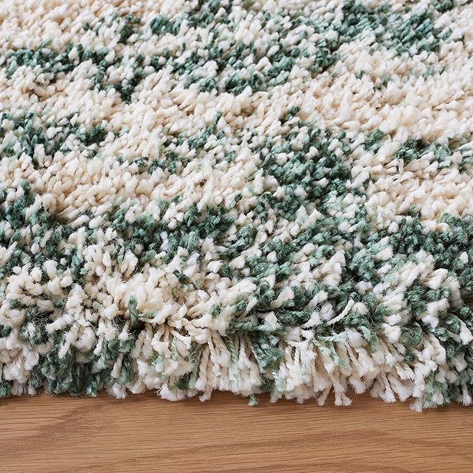 SAFAVIEH Hudson Shag Collection Area Rug - 4' Round, Ivory & Green, Modern Design, Non-Shedding & Easy Care, 2-inch Thick Ideal for High Traffic Areas in Living Room, Bedroom (SGH206Y)