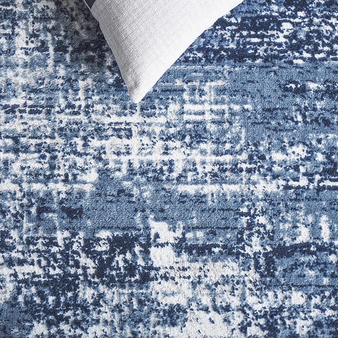 SAFAVIEH Amelia Collection Runner - 2'2" x 8', Ivory & Dark Blue, Modern Abstract Design, Non-Shedding & Easy Care, Ideal for The Living Room, Dining, Bedroom (ALA700M)