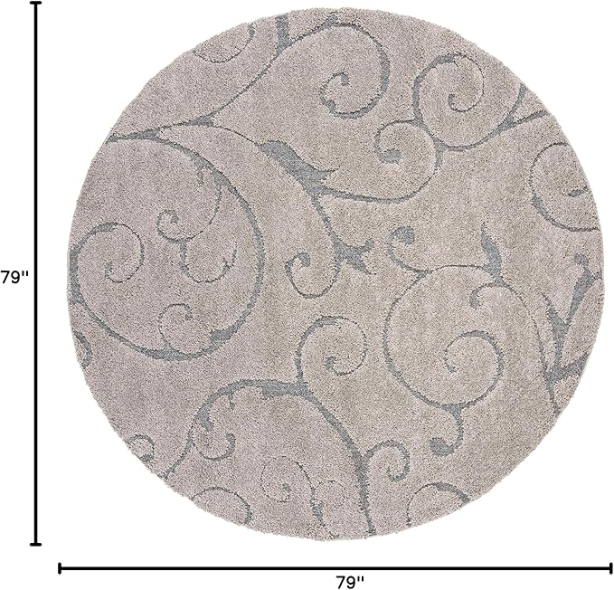 SAFAVIEH Florida Shag Collection Area Rug - 6'7" Round, Grey & Light Blue, Scroll Design, Non-Shedding & Easy to Clean, High-Low Plush Pile, Ideal for Living Room, Bedroom, Dining Space (SG455-1160)