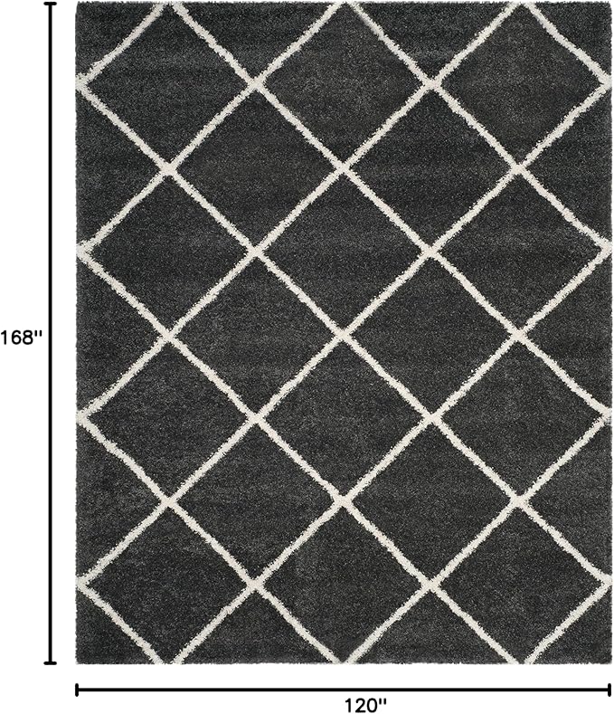 SAFAVIEH Hudson Shag Collection Area Rug - 10' x 14', Dark Grey & Ivory, Modern Trellis Design, Non-Shedding & Easy Care, 2-inch Thick Ideal for High Traffic Areas in Living Room, Bedroom (SGH281G)