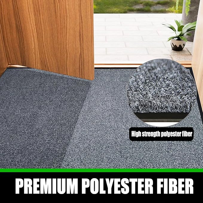 Commercial Grade Entrance Mat 3x5Ft Brush Step Entrance Rug with Striped Pattern&Rubber Border Indoor Outdoor Low Profile Rubber Entry Carpet Mat for Hallway,Home,High Traffic Area