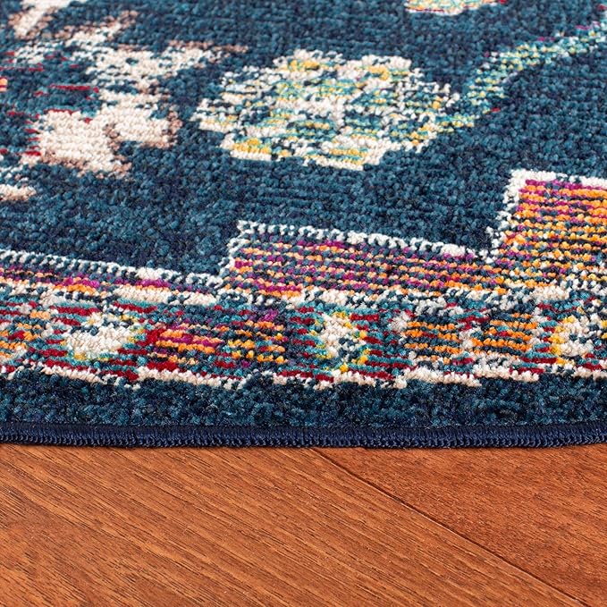 SAFAVIEH Crystal Collection 5' Round Navy / Fuchsia CRS501H Boho Chic Oriental Medallion Distressed Non-Shedding Dining Room Entryway Foyer Living Room Bedroom Area Rug