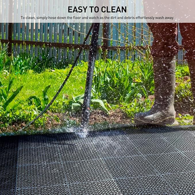 MAXWAVE 18 Pack 12" x 12" Modular Interlocking Floor Mats, Soft PVC Non-Slip Drainage Tiles, Splicing Rubber Cushion Flooring for Deck, Shower, Pool, Basement, Shed, Indoor and Outdoor Use