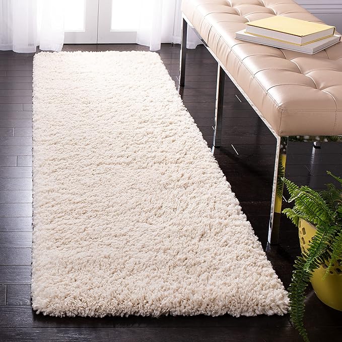 SAFAVIEH Fontana Shag Collection Runner Rug - 2'3" x 10', Creme, Solid Design, Non-Shedding & Easy Care, 2-inch Thick Ideal for High Traffic Areas in Living Room, Bedroom (FNT800B)