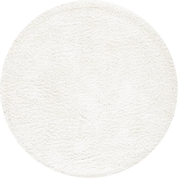 SAFAVIEH August Shag Collection 5' Round Ivory AUG200C Solid Non-Shedding Living Room Bedroom Dining Room Entryway Plush 1.5-inch Thick Area Rug