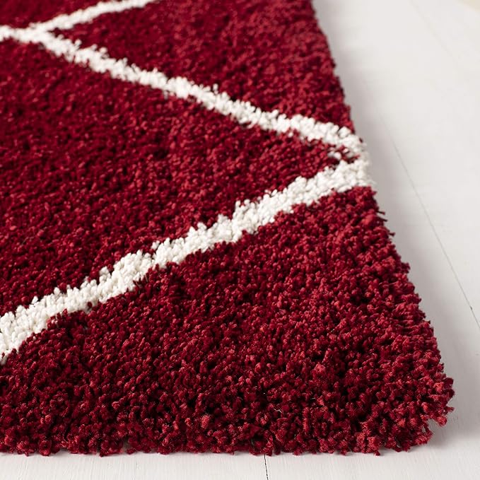 SAFAVIEH Hudson Shag Collection Area Rug - 10' x 14', Red & Ivory, Modern Trellis Design, Non-Shedding & Easy Care, 2-inch Thick Ideal for High Traffic Areas in Living Room, Bedroom (SGH281R)