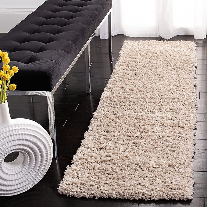 SAFAVIEH August Shag Collection Runner Rug - 2' x 13', Beige, Solid Design, Non-Shedding & Easy Care, 1.5-inch Thick Ideal for High Traffic Areas in Living Room, Bedroom (AUG200D)