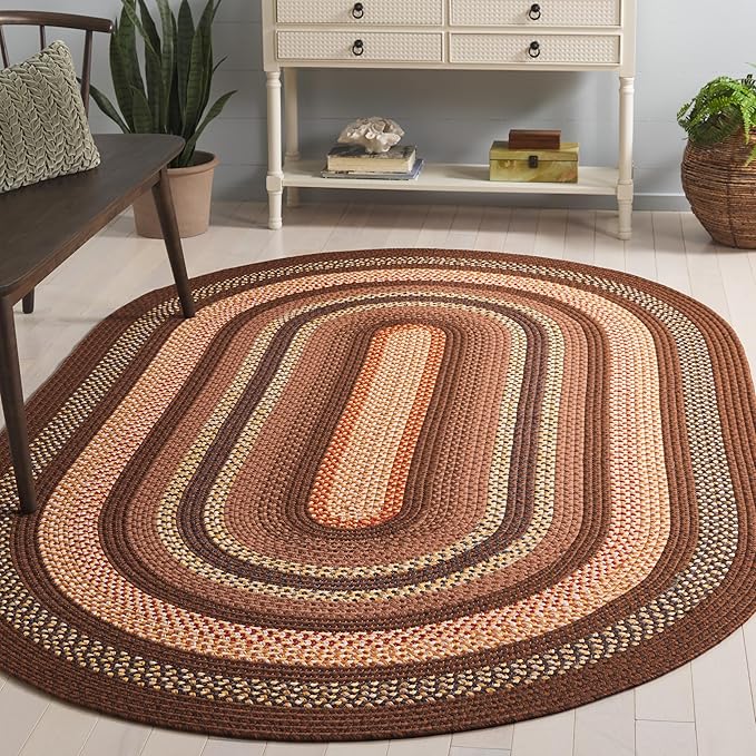 SAFAVIEH Washable Rug Outdoor Braided Collection - 6' x 9' Oval, Brown & Light Brown, Handmade & Reversible, Non-Shedding & Easy to Clean, Ideal for Patio, Backyard, Mudroom (BRD313T)