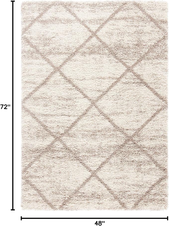 SAFAVIEH Hudson Shag Collection Accent Rug - 4' x 6', Multi Ivory & Beige, Trellis Design, Non-Shedding & Easy Care, 2-inch Thick Ideal for High Traffic Areas in Living Room, Bedroom (SGH281H)