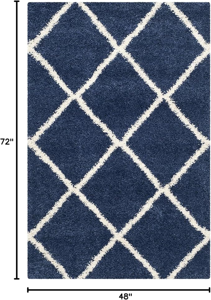 SAFAVIEH Hudson Shag Collection Accent Rug - 4' x 6', Navy & Ivory, Modern Trellis Design, Non-Shedding & Easy Care, 2-inch Thick Ideal for High Traffic Areas in Foyer, Living Room, Bedroom (SGH281C)