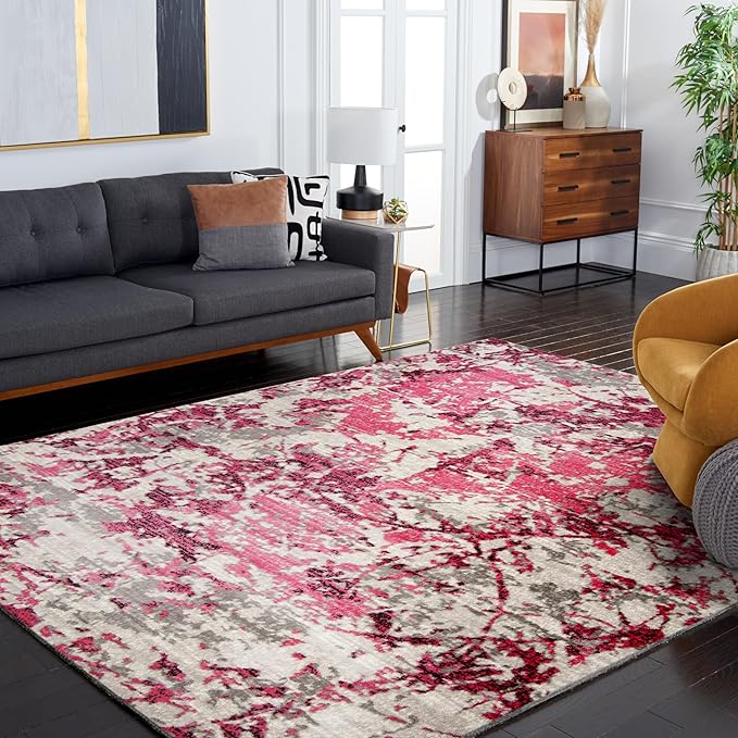 SAFAVIEH Skyler Collection 9' x 12' Pink / Ivory SKY186N Modern Abstract Non-Shedding Living Room Bedroom Dining Home Office Area Rug