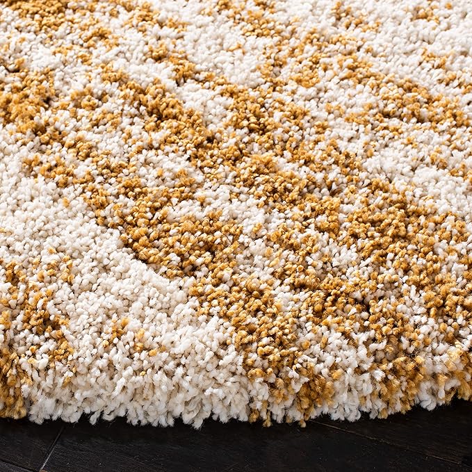 SAFAVIEH Hudson Shag Collection 4' Round Ivory/Gold SGH206D Modern Non-Shedding 2-inch Thick Area Rug