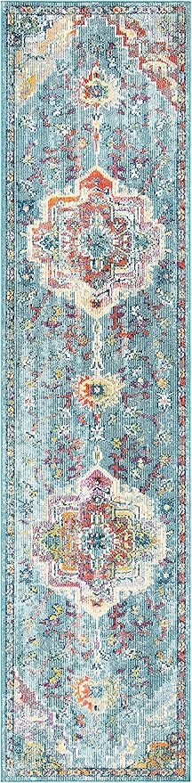 SAFAVIEH Crystal Collection Runner Rug - 2'2" x 7', Teal & Orange, Medallion Distressed Design, Non-Shedding & Easy Care, Ideal for High Traffic Areas in Living Room, Bedroom (CRS501J)