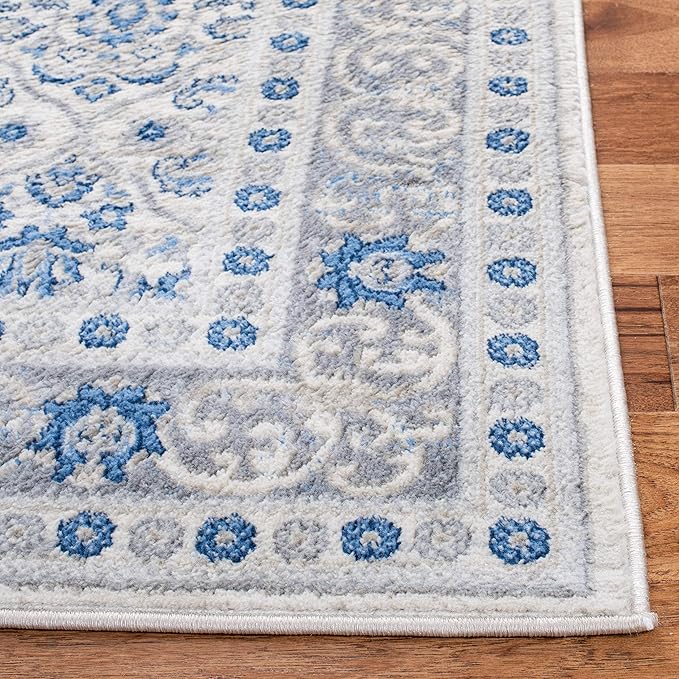 SAFAVIEH Brentwood Collection 3' x 5' Ivory/Blue BNT870A Oriental Damask Trellis Non-Shedding Living Room Bedroom Accent Rug